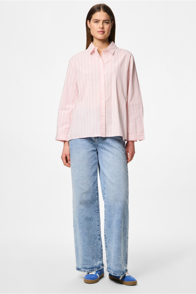 PCSULLE LS SHIRT WVN 17156227 CLOUD DANCER/PINK LEMONADE